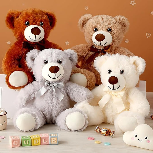 Civaner 4 Pack 14 Inches Bear Plush Stuffed Animals Operation Christmas Cute Soft Bears Gifts Bulk for Girls Boys Girlfriend(Light Brown, Dark Brown, White, Gray)