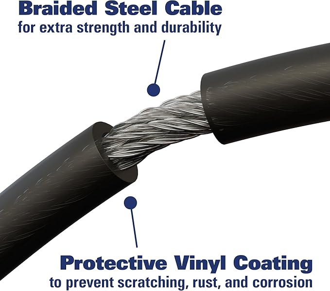 BRINKS 6 ft Outdoor Bike Lock Cable, Thick, Anti Theft Self-Coiling Design, Resettable 4-Dial Combination, Heavy-Duty Steel, 5/16" Weather-Resistant Vinyl Coating for Bikes (5/8" Heavy Duty 1PK, 6FT)