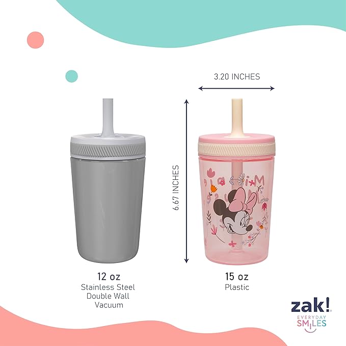 Zak Designs Disney Minnie Mouse Kelso Toddler Cups For Travel or At Home, 15oz 2-Pack Durable Plastic Sippy Cups With Leak-Proof Design is Perfect For Kids (Minnie Mouse)
