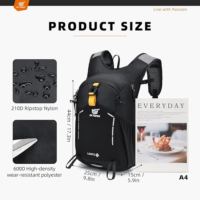 SKYSPER Small Hiking Backpack - 15L Travel Daypack Lightweight Bag Water Resistant Hiking Backpacks for Women Men