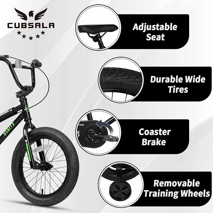12 14 16 18 Inch Kids Bike BMX Style Bicycle with Training Wheels Coaster Brake for 2-10 Years Old Toddlers Boys Girls Multiple Colors