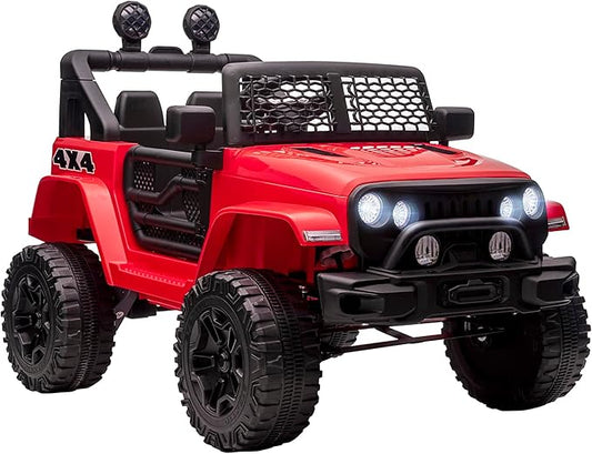 Aosom 12V Kids Ride On Truck with Parent Remote Control, Battery Powered Electric Car with Spring Suspension, Adjustable Speed, LED Lights and Horn, Red