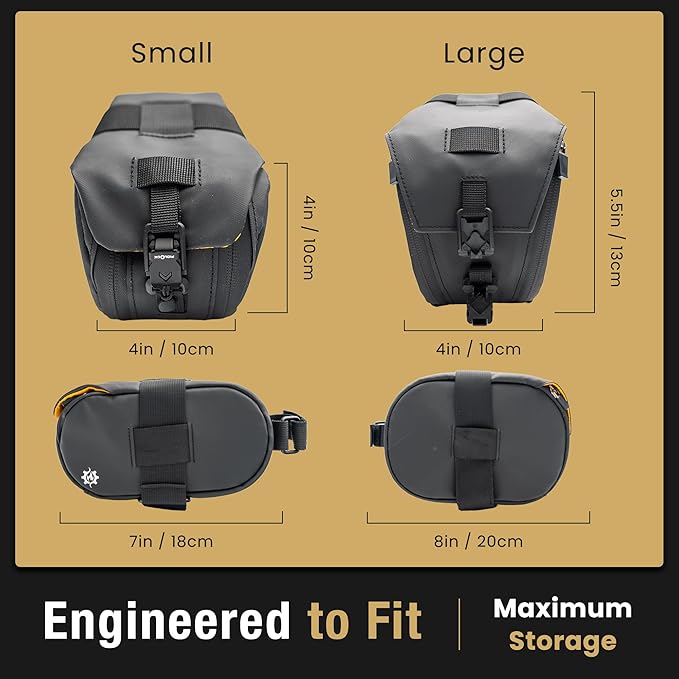 Lumiere & Co. Maximus Large Magnetic Bike Seat Bag – Quick-Attach Saddle Bag with AquaGuard Zippers, Secure Under-Seat Storage for Cycling Gear & Accessories (Black, Large)
