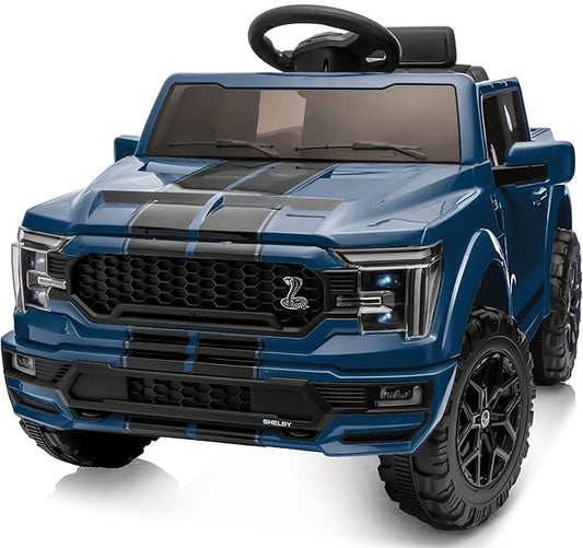 Licensed Ford Shelby F-150 Kids Ride on Car Truck, 12V Toddler Electric Car for Kids Ages 3-6 with Remote Control - Blue