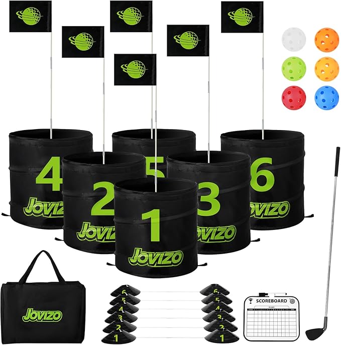 Bucket Golf Chipping Game with 1 Club & 6 Holes, Portable Golf Set for Adults Kids, Outdoor Indoor Sports Practice Toy Gift for Family Play Yard, Backyard, Lawn, Beach