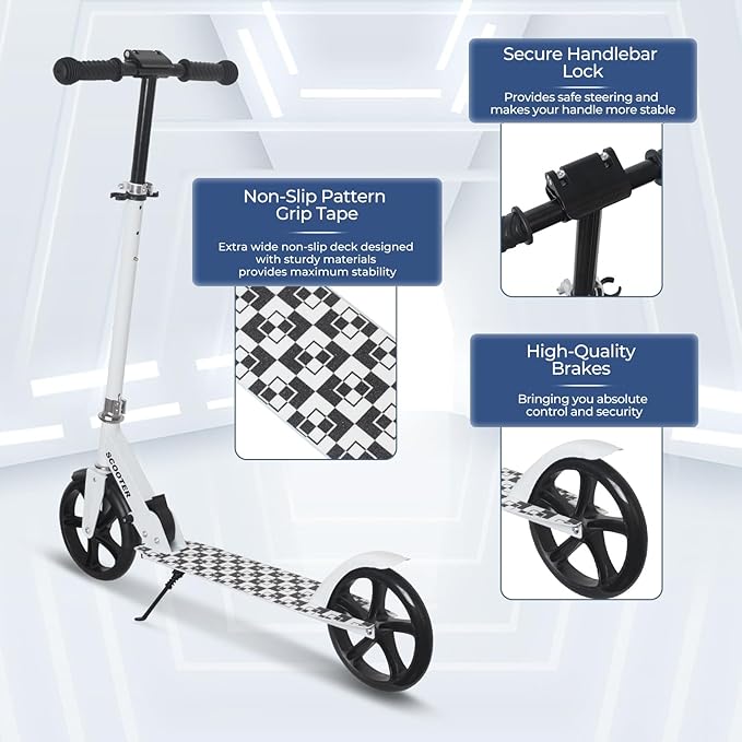 Nattork Scooter for Kids Age 6+, Teens and Adults- Adjustable Height Folding Kick Scooter with Large Sturdy Wheels for a Smooth Ride, Lightweight, Anti-Shock Suspension for Boys and Girls