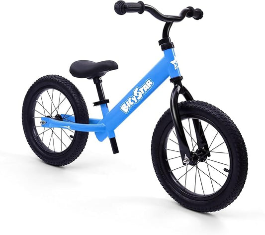 14 Inch Balance Bike for Kids 3-6 Year Old, No Pedals, Air Rubber Tires, Adjustable Height, Pedalless Bicycle for Boys, Girls, Blue