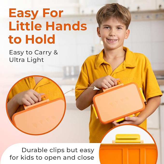 ovve® Ultimate Kids Bento Box & Cutlery Set - Leakproof Lunch Box for Kids with Interchangeable Inserts, BPA-Free, Dishwasher & Microwave Safe - Lunch Containers for School & Preschool (Orange)