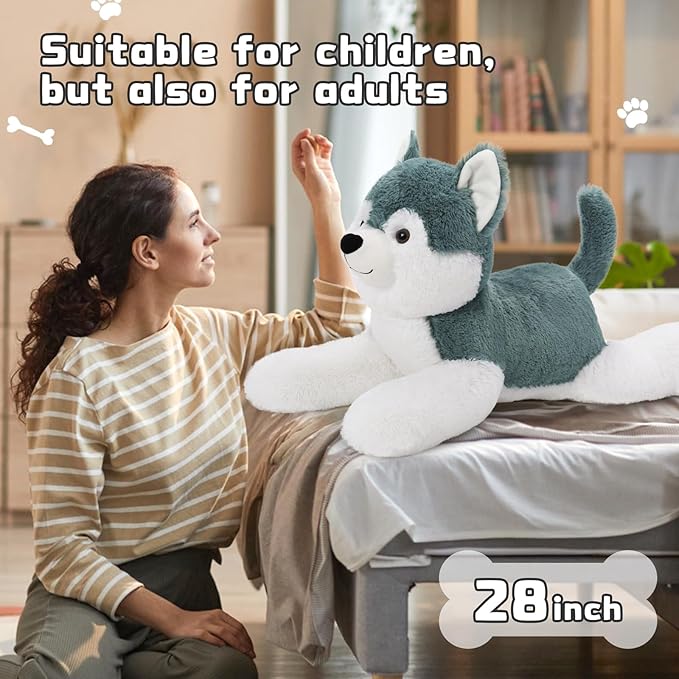 MaoGoLan 28" Giant Husky Dog Stuffed Animals,Soft and Cuddly Lifelike Husky Puppy Plush Toys, Warm Companionship Stuffed Dog Gift for Puppy Lover,Kids,Children