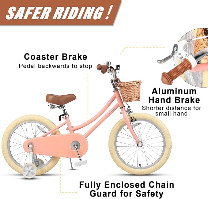 Petimini Girls Bike with Basket for 2-12 Years Old Kids, 12 14 16 18 20 Inch Bicycle with Bell Training Wheels Basket, Multiple Colors