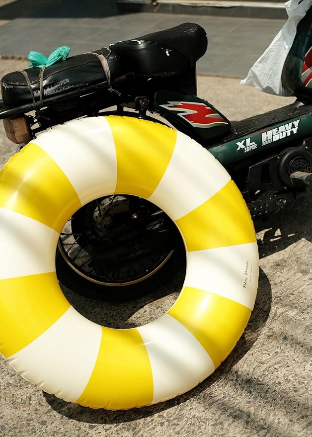 Petites-Pommes Water Floats for Adults - Durable Inner Tube, Handprinted Classic Striped Design Pool Float, Soft Comfort Seaming, Packable Floats for Travel, Yellow, 47 inch