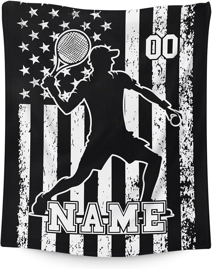 Tennis Gifts for Kids Son Grandson, Personalized 40x30 Inches Small Lap Size Soft Cozy Warm Custom with Name Tennis Blankets for Sofa Chairs