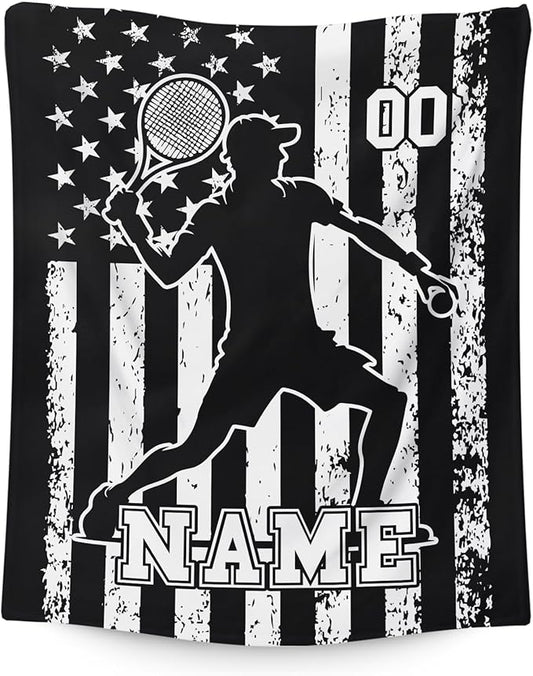 Tennis Gifts for Kids Son Grandson, Personalized 40x30 Inches Small Lap Size Soft Cozy Warm Custom with Name Tennis Blankets for Sofa Chairs