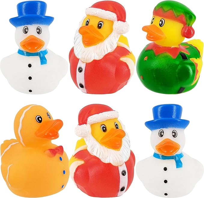 12-Pack Christmas Holiday Rubber Duck Toy Duckies for Kids, Bath Birthday Gifts Baby Showers Summer Beach and Pool Activity, 2" (12-Pack)