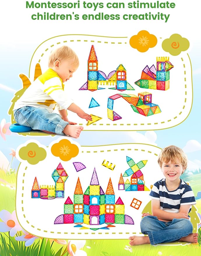 Magnetic Tiles - 3D Building Blocks for Toddlers 1-3 & Kids Ages 4-8, STEM Educational Magnetic Toys