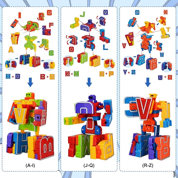 Toys Gifts for 3 4 5 6 Years Old Toddler Boys Girls,26 Alphabet Robots ABC Letters Educational Learning Blocks for Kids,Alphabots Deformation STEM Fine Motor Skill Birthday Gifts for Preschool Age 3+