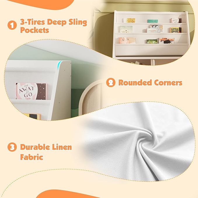 Kids Bookshelf with Two Movable Drawers Toddler Bookcase with Toy Storage Organizer Child Sling Book Rack Baby Cabinet Chest with Wheels for Nursery,Playroom,Bedroom,Living Room,Classroom