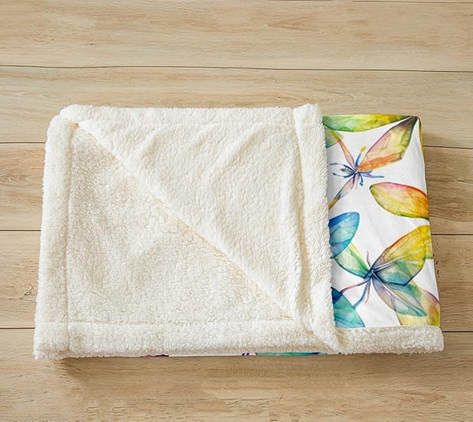 Feelyou Dragonfly Plush Throw Blanket - Colorful Dragonflies Botanical Floral Sherpa for Kids Girls Women - Beautiful Animal Fuzzy Sofa Bed Couch Decor - Ultra Soft 40x50 Inch Multi 024