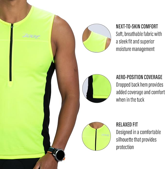 Zoot Men’s Core Tri Tank, Performance Triathlon Race Tank Top, UPF 50+ Fabric, Rear Pockets, Mesh Panels, & Cam Lock Zipper