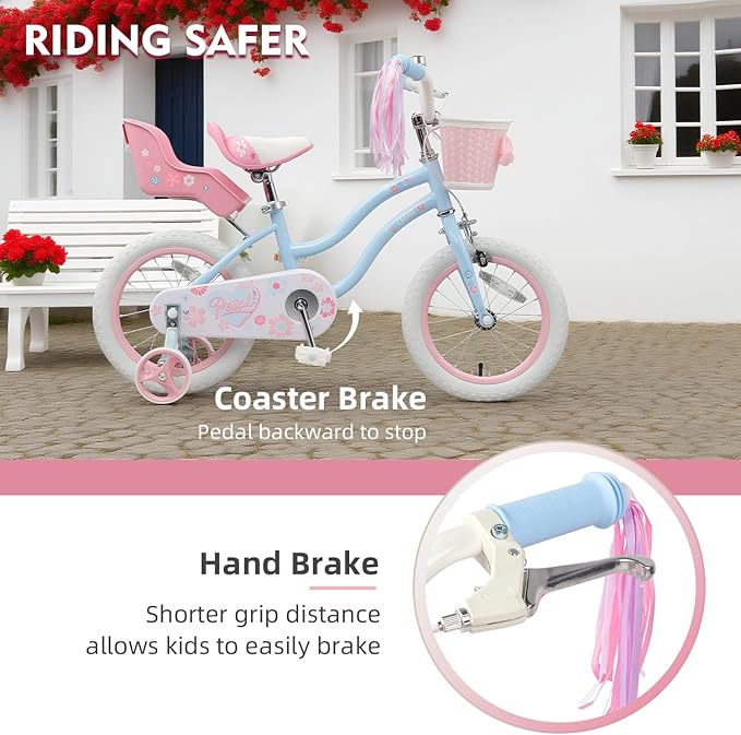 Glerc Petal Girls Bike, 12-18 Inch Kids Bike for Ages 2-9 Years Old Children, Princess Style Kids Bicycle with Training Wheels & Basket & Streamers, Multiple Colors