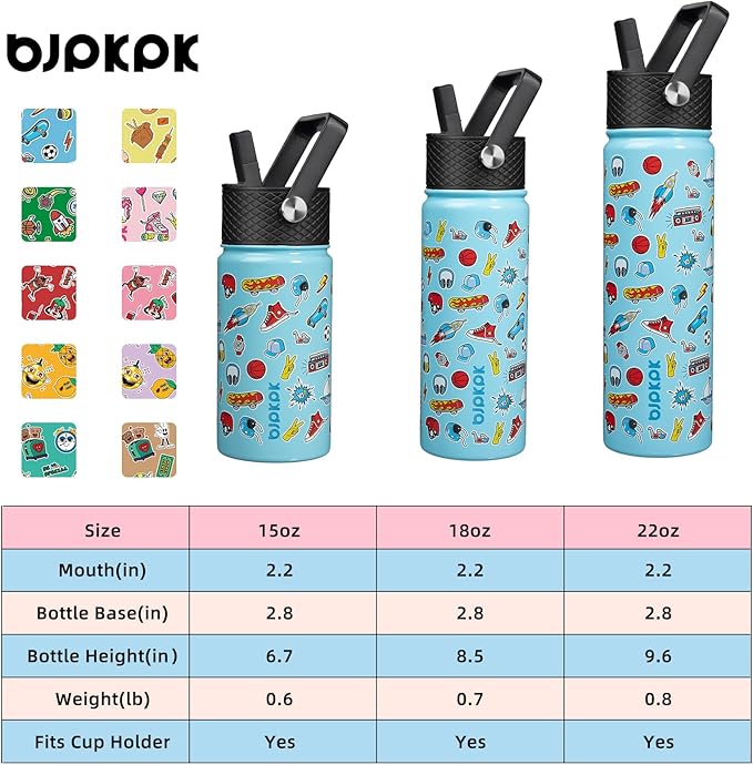 BJPKPK Insulated Water Bottle with Straw Lid, 15 oz Stainless Steel Metal Water Bottles, Reusable Leak Proof BPA Free Water Bottles, Cups, Thermo, Playground