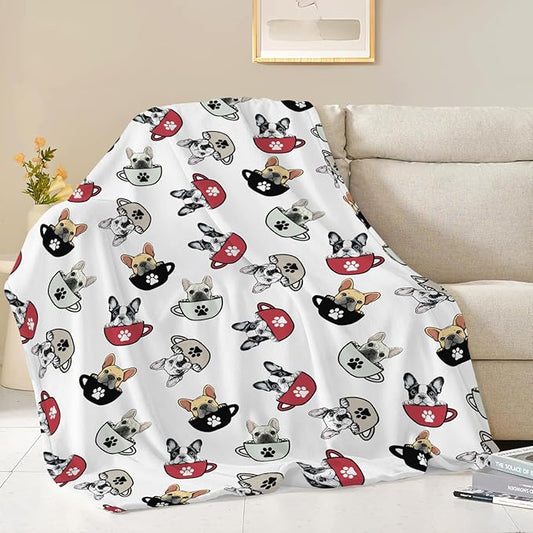 Boston Terrier Throw Blanket French Bulldog Frenchie Puppy Stuff Gifts for Dog Lover Kids Girls Boys Adults Women Men Soft Cozy Warm Plush Fluffy Fuzzy Fleece Blanket Decor 50''X60''