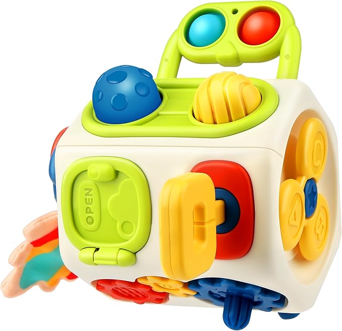Vanmor 10-in-1 Busy Cube for 18+ Months Toddlers - 8-Sided Montessori Sensory Activity Cube with Fine Motor Skills Learning, Travel Fidget Toys for Airplane Car Seat, Gift for Boys Girls