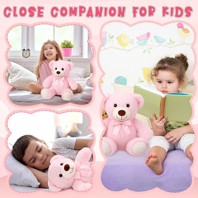 Civaner 4 Pack 14 Inches Bear Plush Stuffed Animals Operation Christmas Cute Soft Bears Gifts Bulk for Girls Boys Girlfriend(Pink)