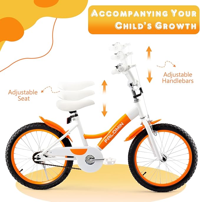14/16/18 Inch Children’s Bike for Toddlers Kids Ages 3-9, Safe Non-Slip Tires, Removable Training Wheels, Coaster Brake, Easy Assembly, Perfect for Boys and Girls, Orange