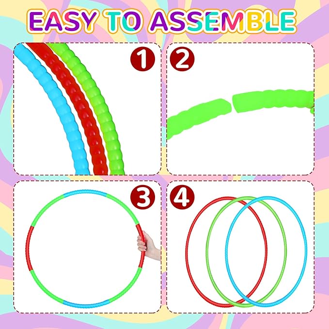 Sratte 12 Pcs Toy Hoop for Kid Detachable Adjustable Toy Hoop Colored Exercise Ring Plastic Circle for Kid Teen Gymnastics Equipment Require Self Assembly(28 Inch,Red,Blue,Green)
