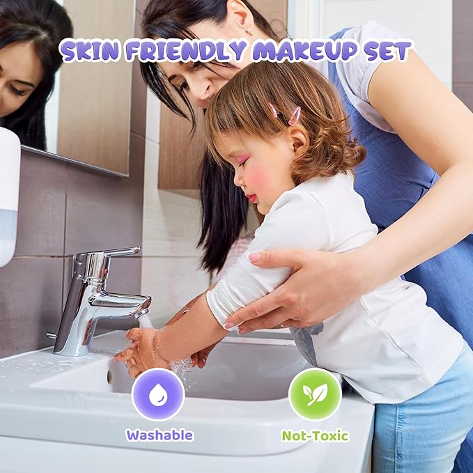 PERRYHOME Kids Makeup Set for Girl 56 Pcs Washable Real Cosmetic, Non-Toxic Frozen Toys Toddler Makeup Kit, Princess Dress up Christmas & Birthday Girl Gift for 3 4 5 6 7 8 9 10 11 12 Year Old Girls