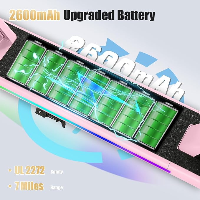 Caroma Electric Scooter for Kids Ages 6-14, 180W/150W Motor & 10 Mph, 85 Mins Ride Time, Adjustable Height & Speed, LED Display & Colorful Lights, Kids Electric Scooter, Best Gifts for Girls and Boy