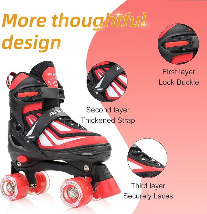PAPAISON Kids Roller Skates for Boys Girls, 4 Size Adjustable Rollerskates with Light Up Wheels for Kids Ages 4-12