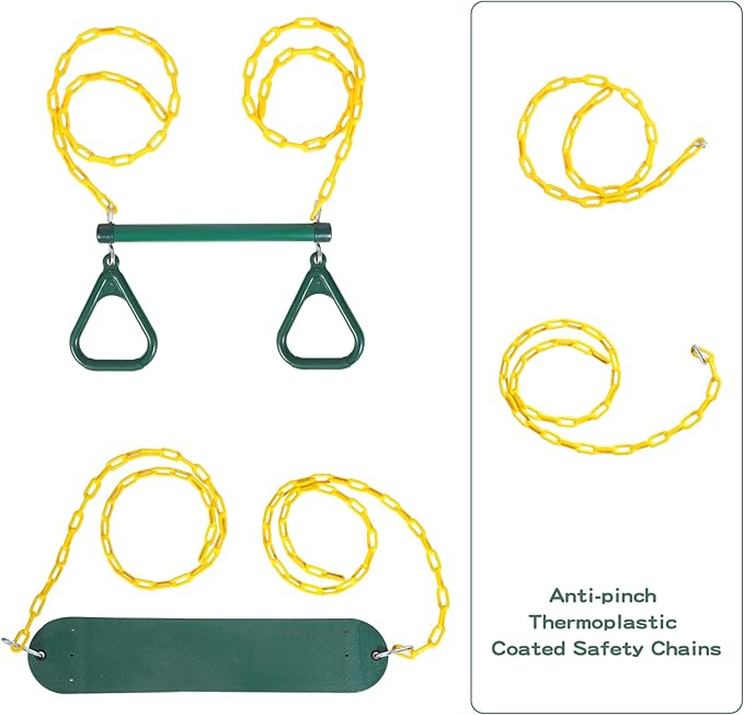 RedSwing Trapeze Swing Bar Rings and Swing Seat for Kids,Heavy Duty Safe Playground Swings Set Replacement for Children's Indoor and Outdoor Play, 330 Pounds Capacity, Green