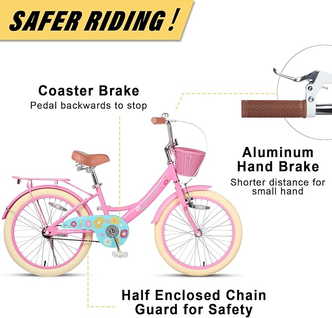 Glerc Maggie Girls Bike, 12-20 Inch Kids Bike for 2-13 Years Old Children, Princess Style Kids Bicycle with Doll-Seat & Basket & Training Wheels, Multiple Colors