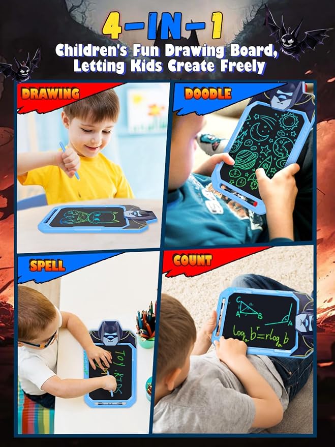 LCD Writing Tablet for Kids 10 Inch Bat Hero for Toddler 3 4 5 6 7 8 - Paint, Doodle Board, Drawing Pad - Travel Toys, Road Trip Car Activities, Birthday Christmas Gift Boys & Man