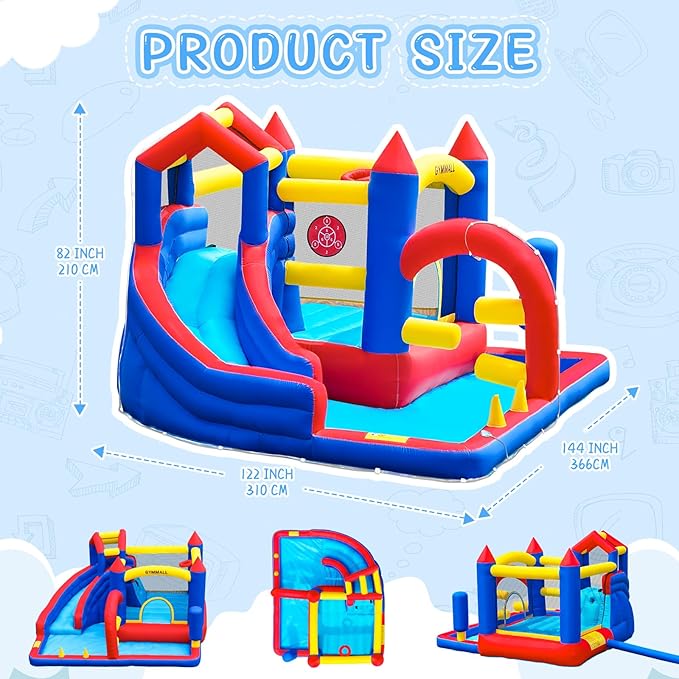 Bounce House Inflatable Bouncy House for Kids 3-12 Indoor & Outdoor, 9 in 1 Water Bounce House with Slide, Bouncer, Climbing Wall, Inflatable Bouncy Castle for Backyard, Party, Room