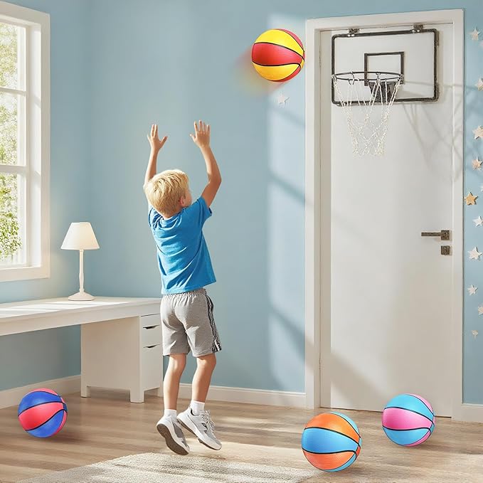 4 Packs Mini Basketballs 7 Inch Size 3 with Pump, Kids Small Basketball Set for Basketball Hoop Pool Party Games Indoor Outdoor Play Sports Toys Bouncy Basket Balls for Kids Toddlers 1-3 3-5 5-7 Gifts