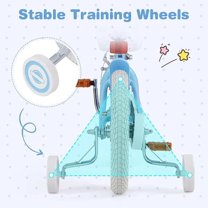 BABY JOY Kids Bike, 12 14 16 18 20 Inch Boys Girls Bike w/Adjustable Seat, Removable Basket, Handbrake & Coaster Brake, Training Wheels or Kickstand, Kids Bicycle with Multi-Color