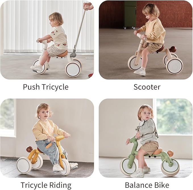 Kidpop Pony 4-in-1 Kids Tricycle Bike Stroller with Handle Push Bike for Toddlers 1-3 Award Winning Balance Bike Best Gift for Toddler (White)