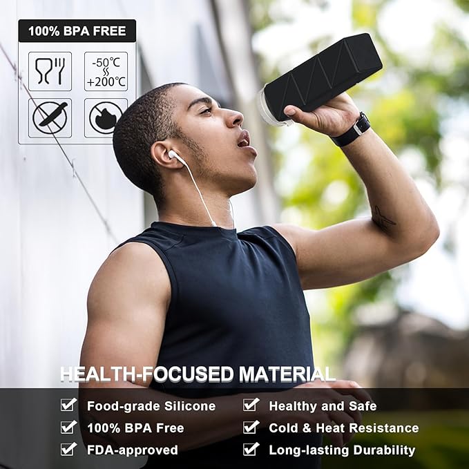 Collapsible Water Bottles 20.6oz, Silicone Foldable Portable Travel Water Bottle, Lightweight Reusable Leakproof for Traveling Camping Hiking Cycling Yoga Sports Outdoor, 1 Pack (Black)