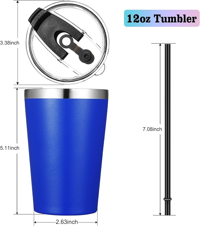 VEGOND 12oz Tumbler Stainless Steel Tumbler bulk Vacuum Insulated Double Wall Travel Tumbler with Lid and Straw Reusable Tumbler, Light Blue 12 Pack