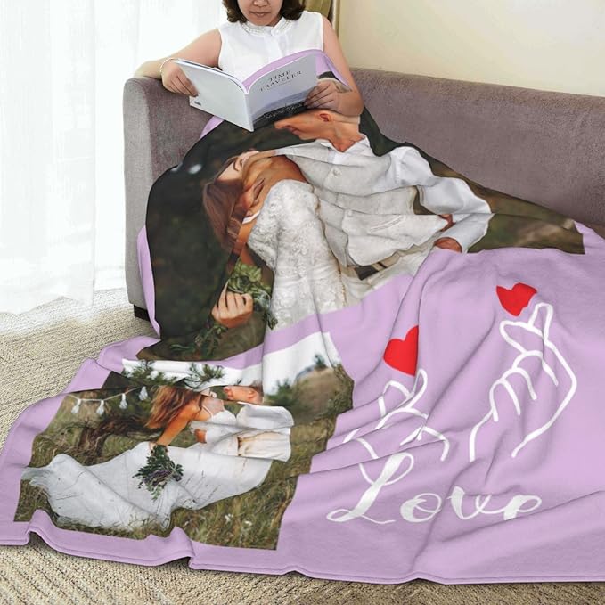 Custom Blanket with Photos, Personalized Blankets with Picture, I Love You Girlfriend Boyfriend Couples Gifts, for Birthday Christmas Women Men Adult Kids Mom Dad Wife Husband