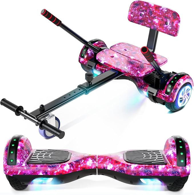 Scooter with Seat Attachment for Kids Adults, 6.5'' 8.5''Balancing Scooter with Bluetooth Speakers & Colorful LED Light with Kart
