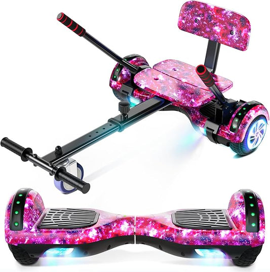 Scooter with Seat Attachment for Kids Adults, 6.5'' 8.5''Balancing Scooter with Bluetooth Speakers & Colorful LED Light with Kart