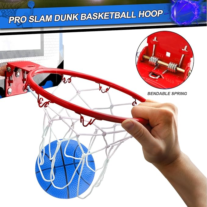 Indoor Mini Basketball Hoop Set, Upgrade Wall Mount Basketball Hoop for Wall Yard Outdoor, Over Door Room Hoops Game with 4 Balls Shatter Resistant Backboard -Complete Accessories Included