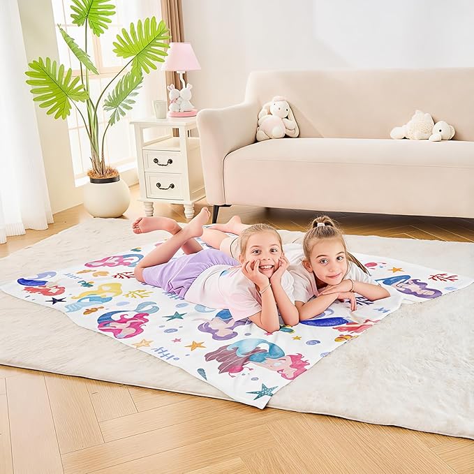 Wajade Kids Mermaid Blanket for Girls Soft Fleece Blanket for Couch Sofa Bedroom Mermaid Marine Life Throw Blanket for Kids Teens 60"x80"