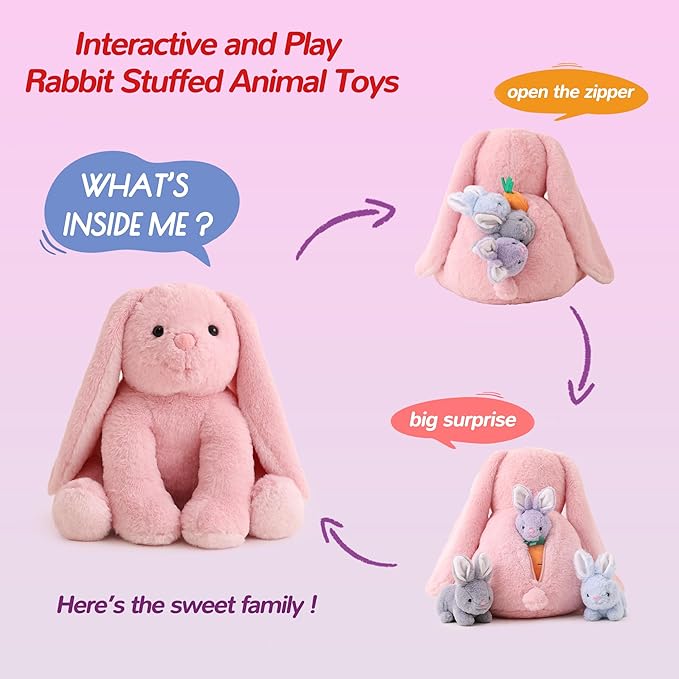5 Pieces Rabbit Stuffed Animals for Girls,1 Mommy Rabbit with 4 Babies,Plush Bunny Stuffed Toy Gifts for Kids Children 3 4 5 6 7 8 9 Years,Soft Stuffed Bunny for Christmas,Birthday,Party Decorations