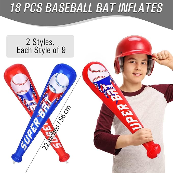durony 18 Pieces Baseball Bat Inflates 22 Inch Inflatable Baseball Inflates, Baseball Party Supplies, Sports Theme Toy, Birthday Party Decorations