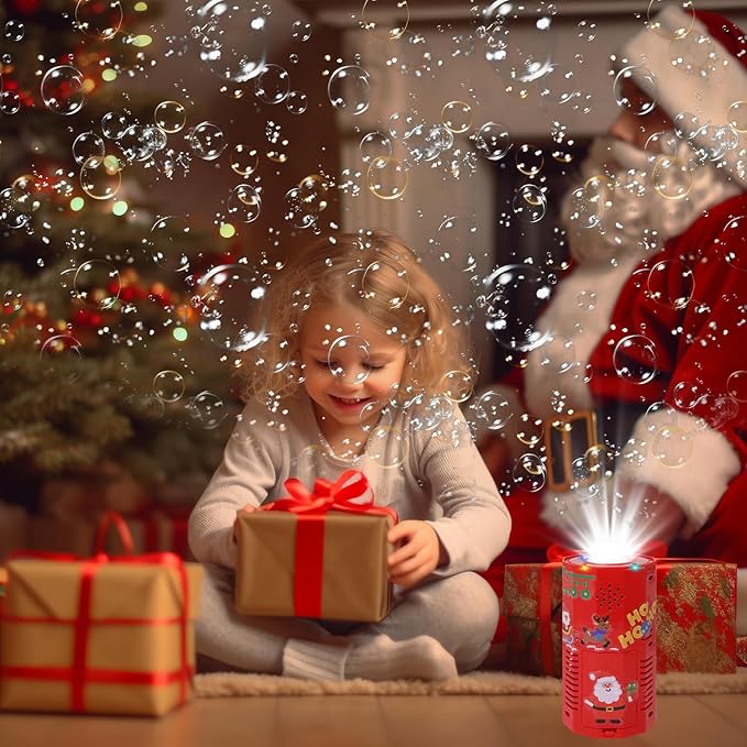 Fireworks Bubble Machine for Christmas, Musical Bubble Blower Machine with Flashing Lights and DIY Stickers, Automatic Bubble Maker for Kids & Adults Festive Fun (Christmas)